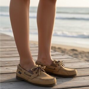 SPERRY Men’s Tan Leather Boat Shoes Size 6.5 topsiders elastic stretch coastal